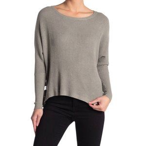 Love Stitch Womens Side Tie Waffle Knit Pullover‎ Thermal Gray Green S M